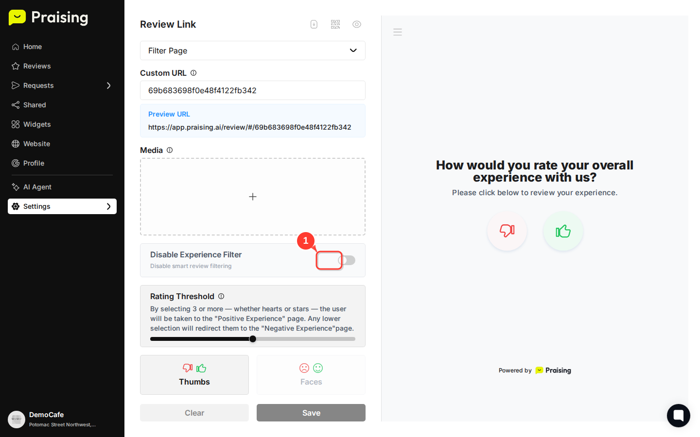 SCROLL DOWN then highlight the Rating Threshold section and slider