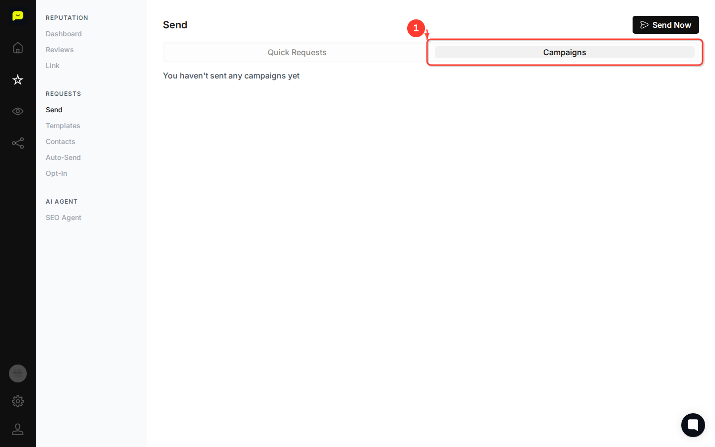 CLICK "Campaigns" tab then highlight the Campaigns tab panel area