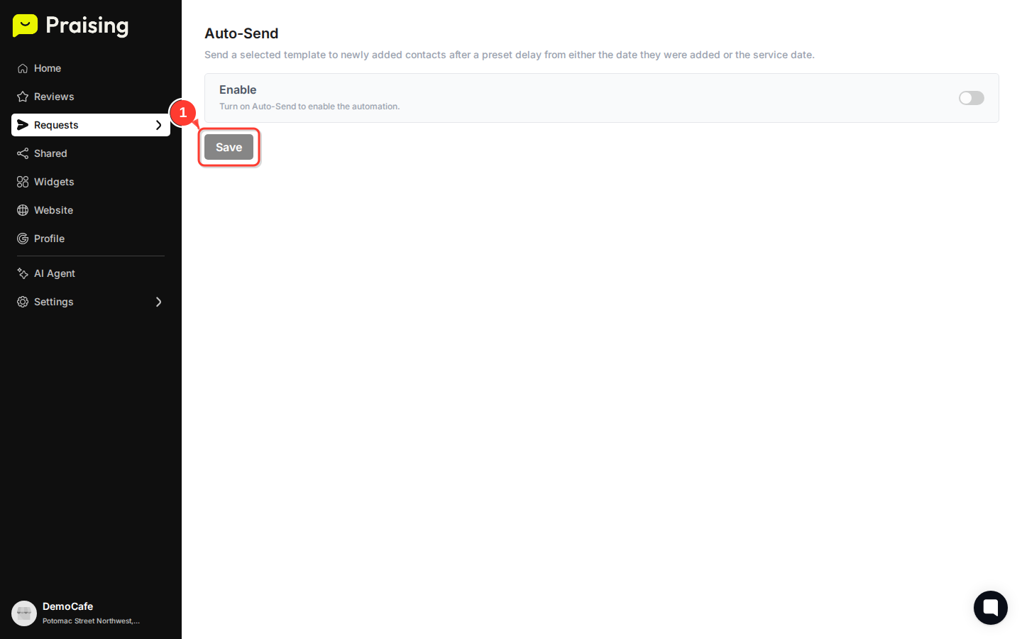 CLICK "Save" button then highlight the confirmation message
