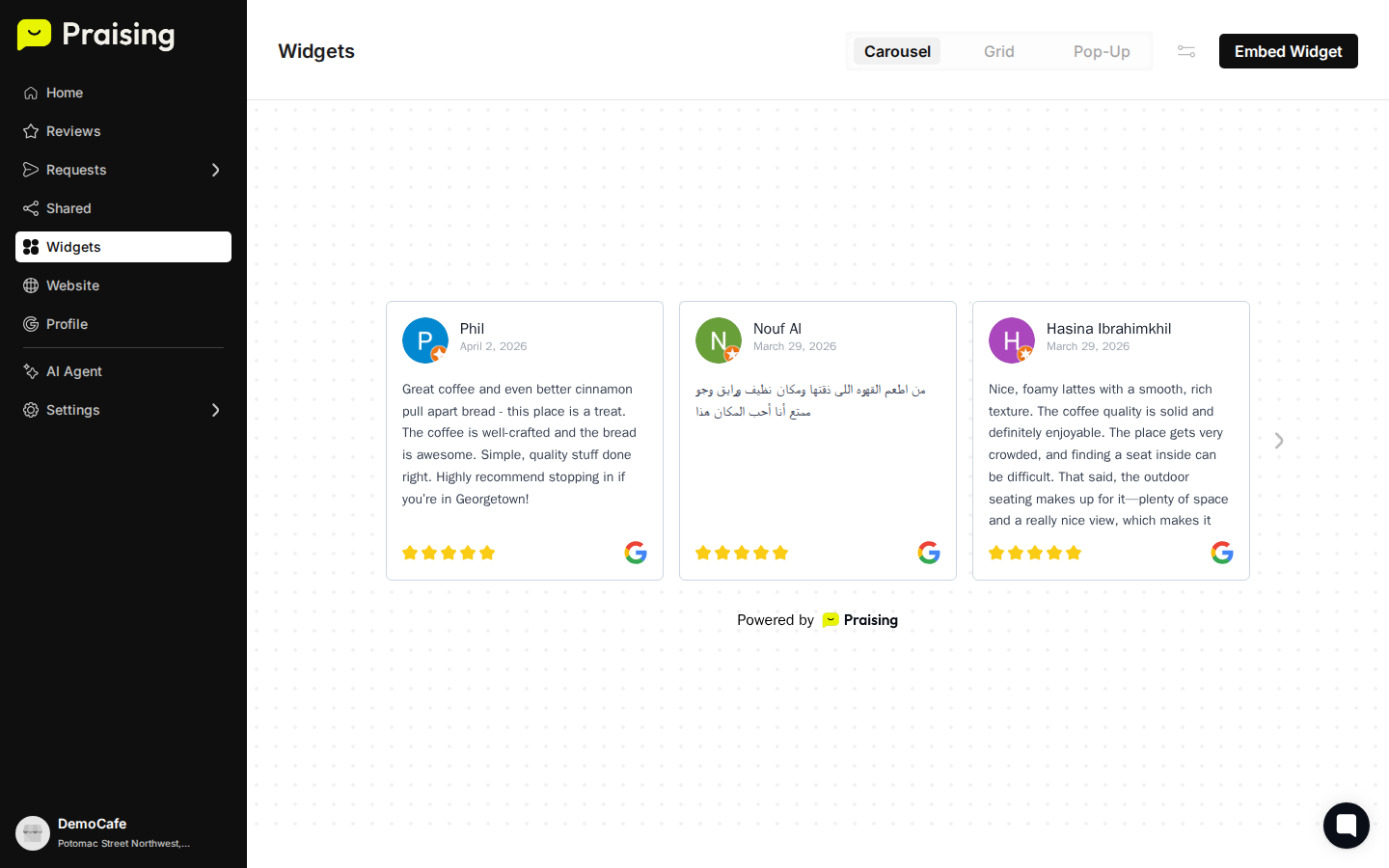 STAY then highlight the "Widgets" link in the sidebar navigation