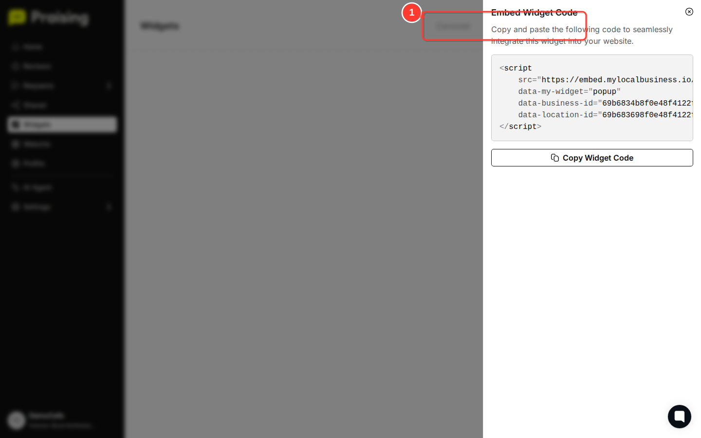SCROLL DOWN then highlight the embed code dialog box with copy functionality