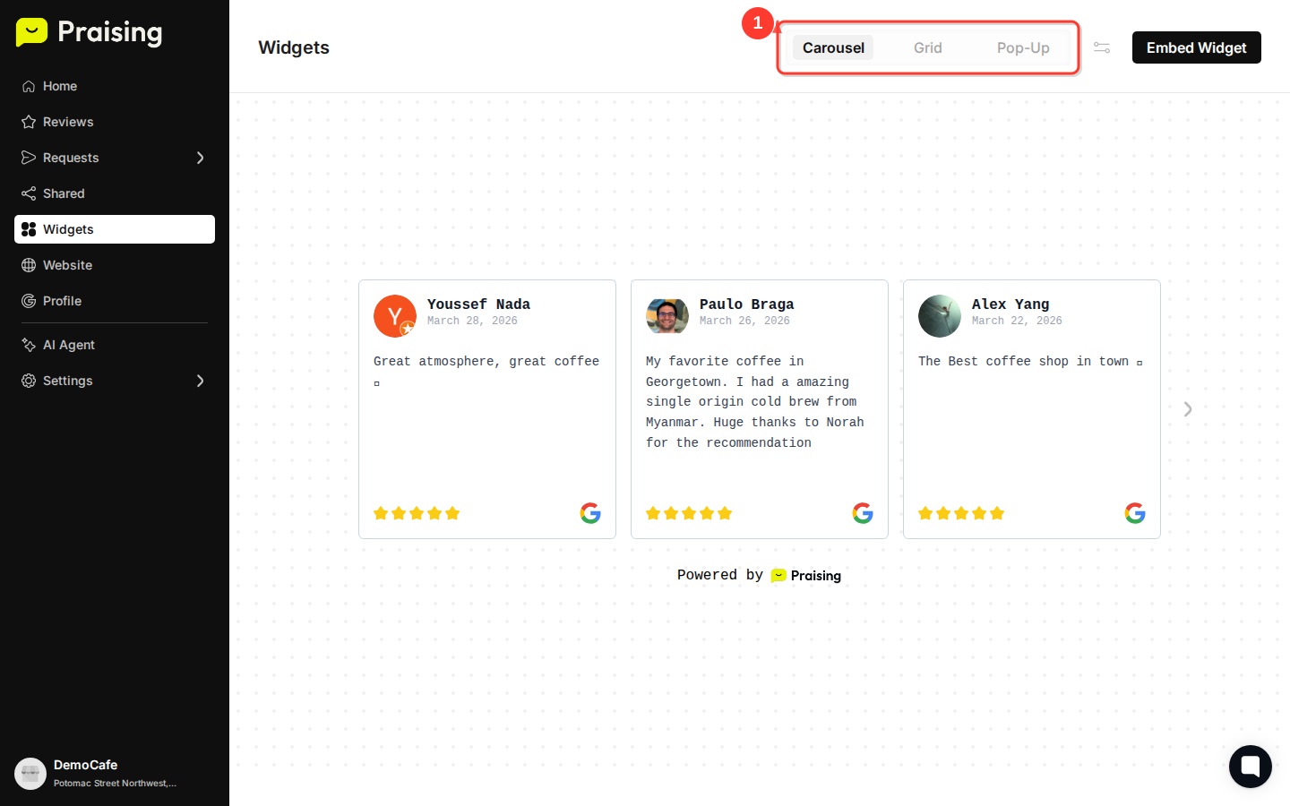 STAY then highlight the carousel review display showing multiple review cards