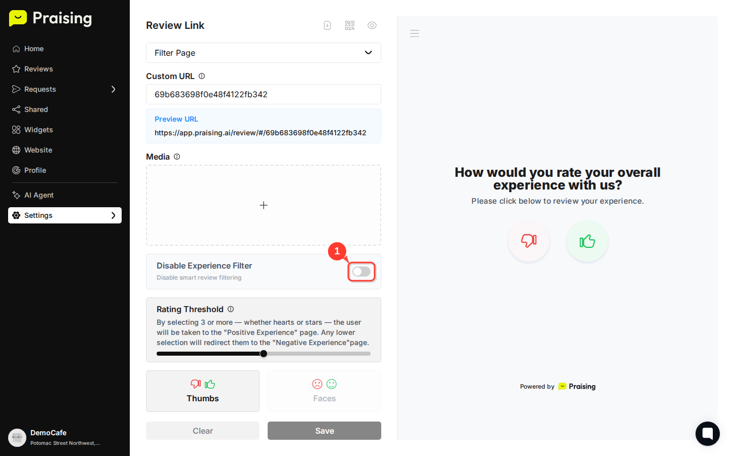 SCROLL DOWN then highlight the Rating Threshold section with slider and rating icons