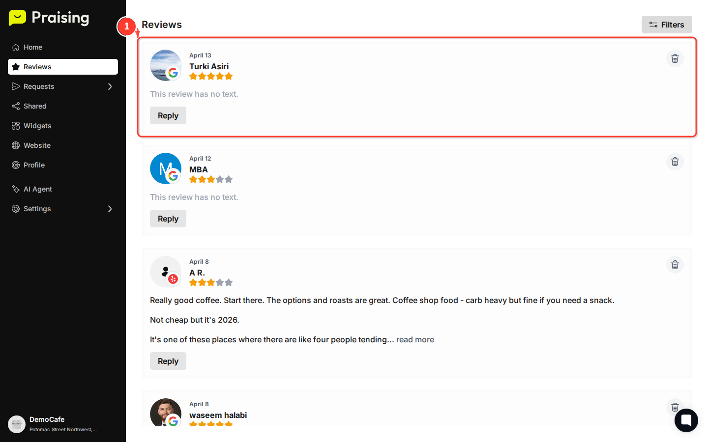 STAY then highlight the Reviews section with the list of customer reviews