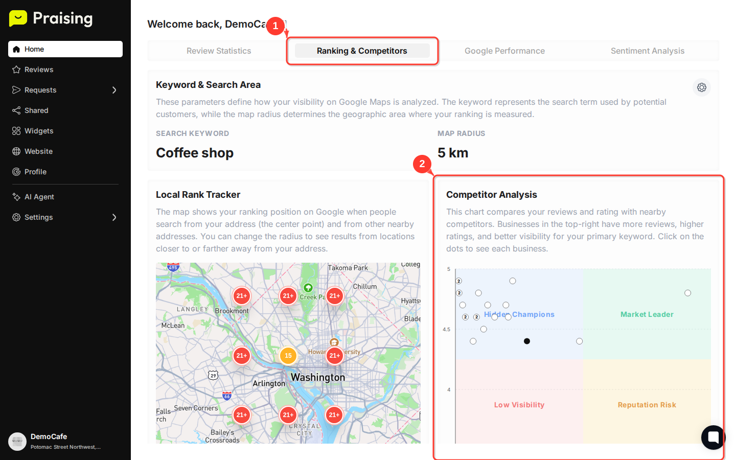 CLICK "Ranking & Competitors" tab then highlight the competitor comparison data