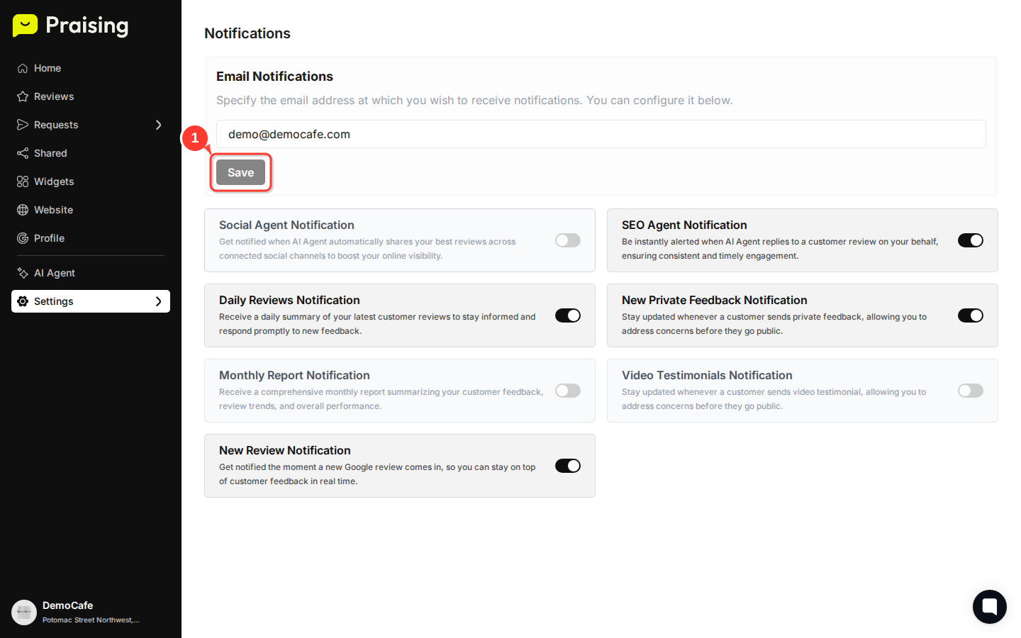 SCROLL UP then highlight the Save button next to the email field