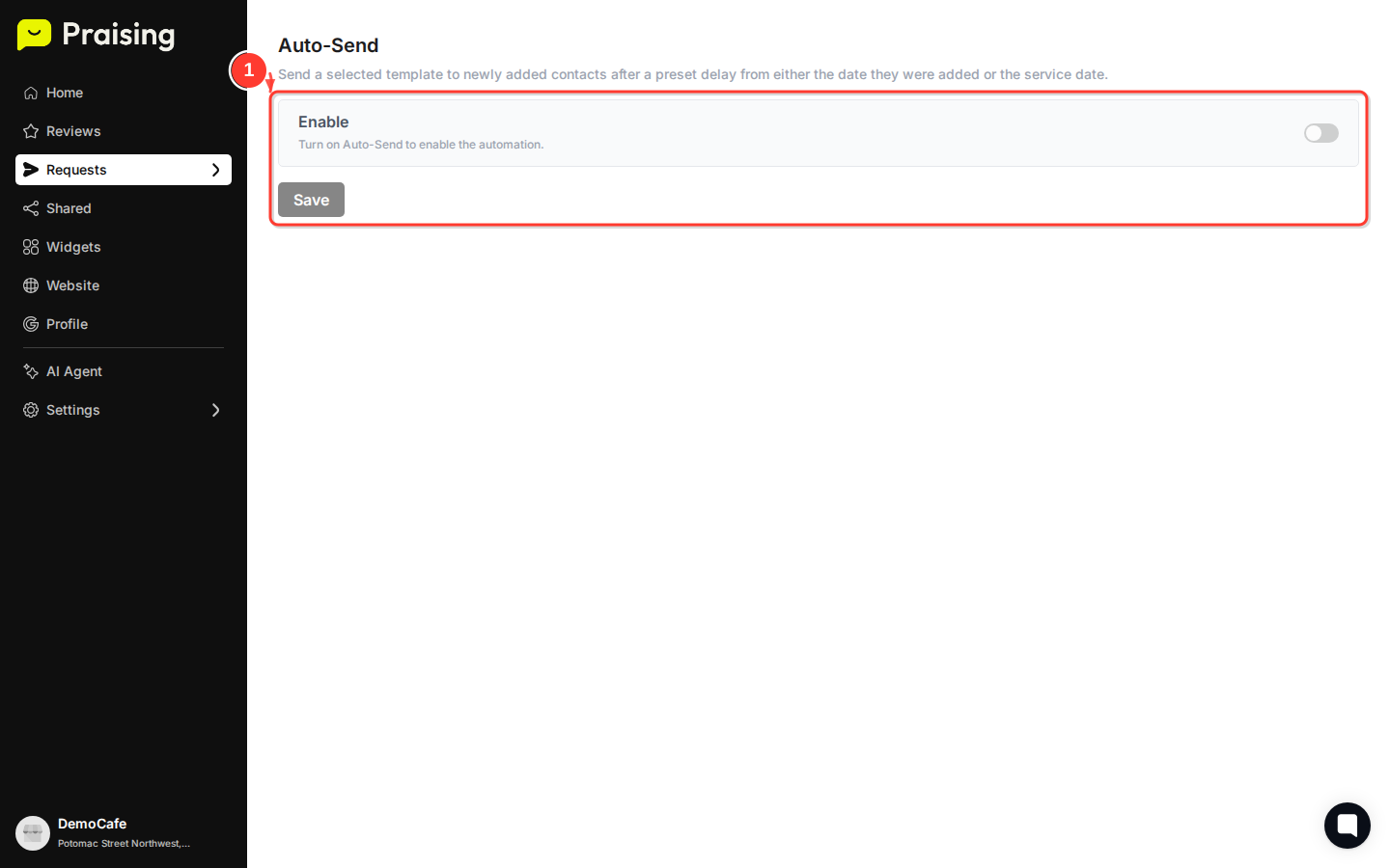 STAY then highlight the "Auto-Send" heading and description text