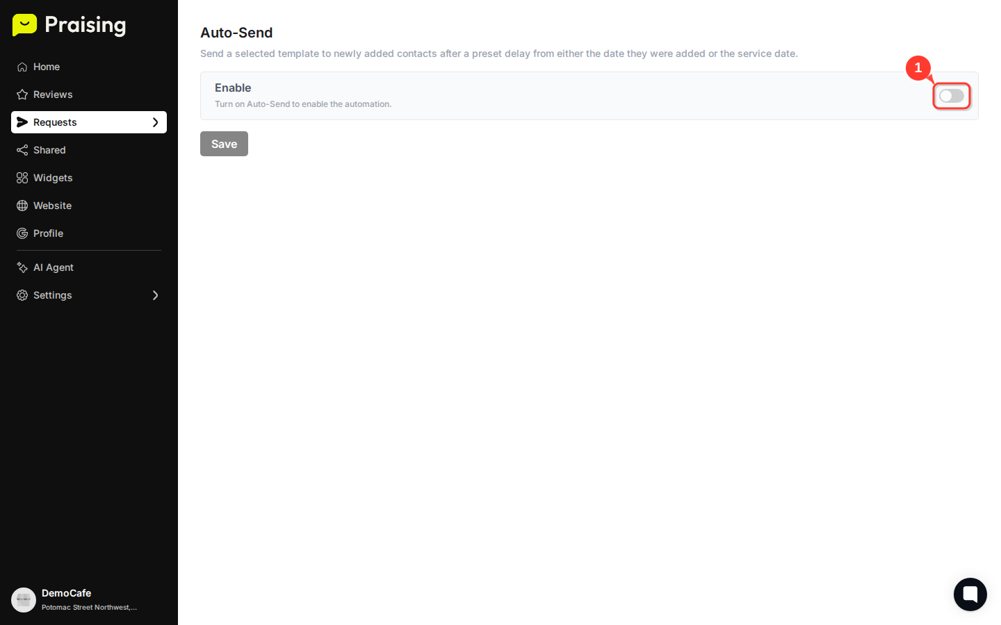 CLICK the enable switch then highlight the activated toggle