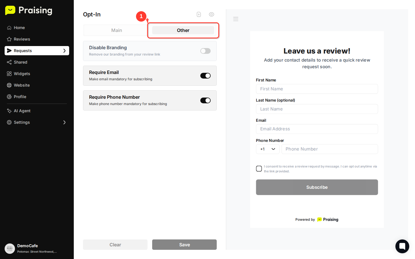STAY then highlight the thank you page customization fields and preview