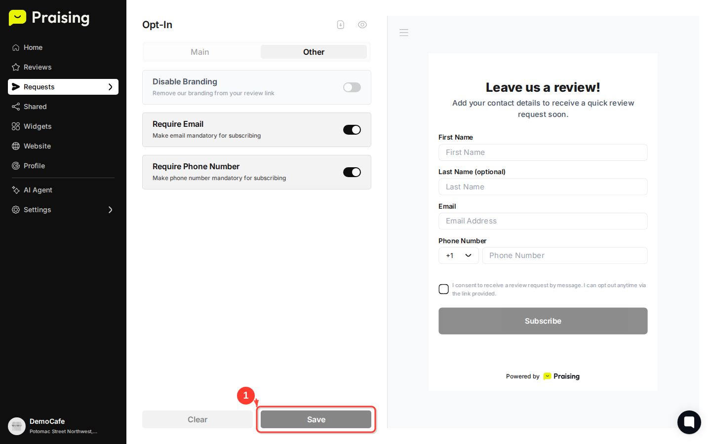 SCROLL DOWN then highlight the "Save" button and any validation messages