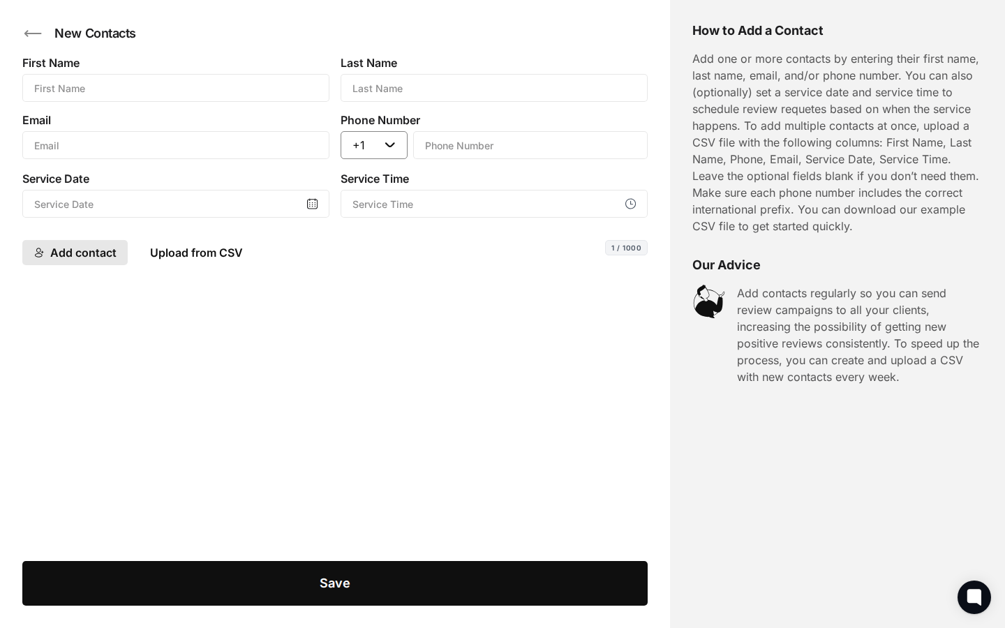 SCROLL DOWN then highlight the "No service date Not Contacted" status for "Maria Garcia"