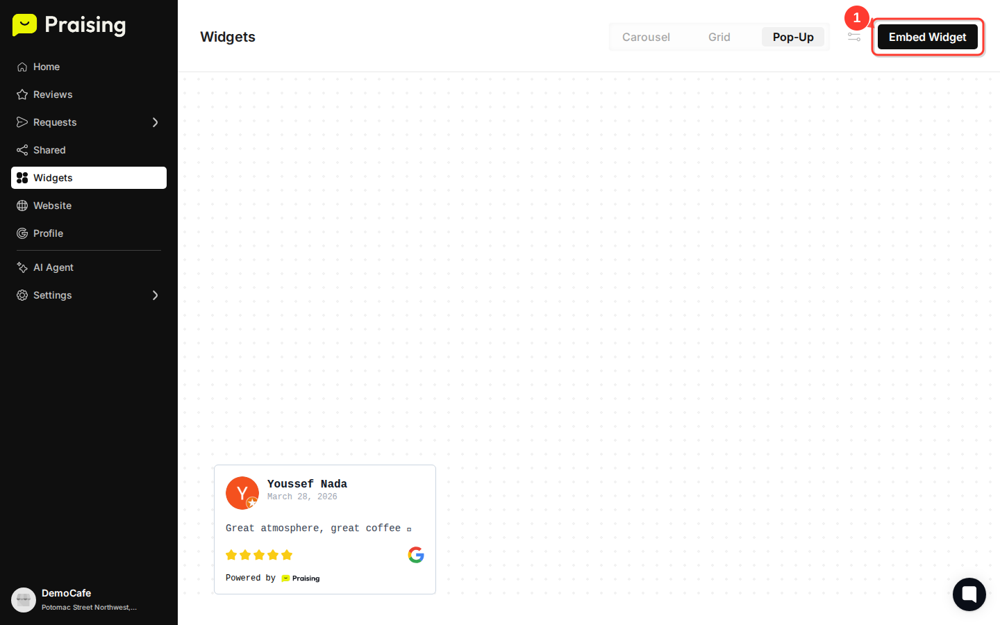 SCROLL UP then highlight the "Embed Widget" button
