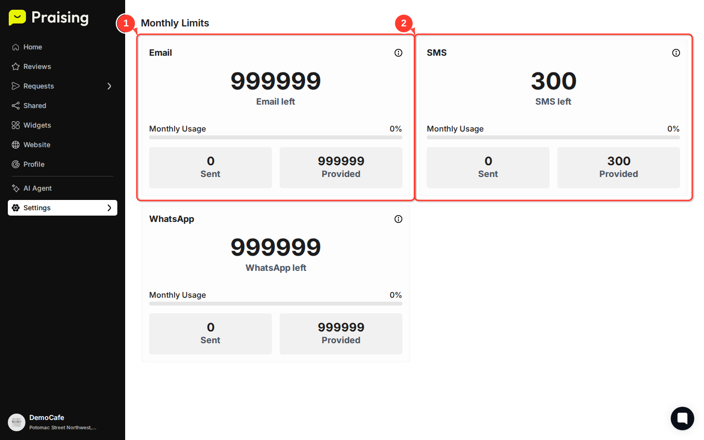 STAY then highlight the "Monthly Limits" heading and usage cards