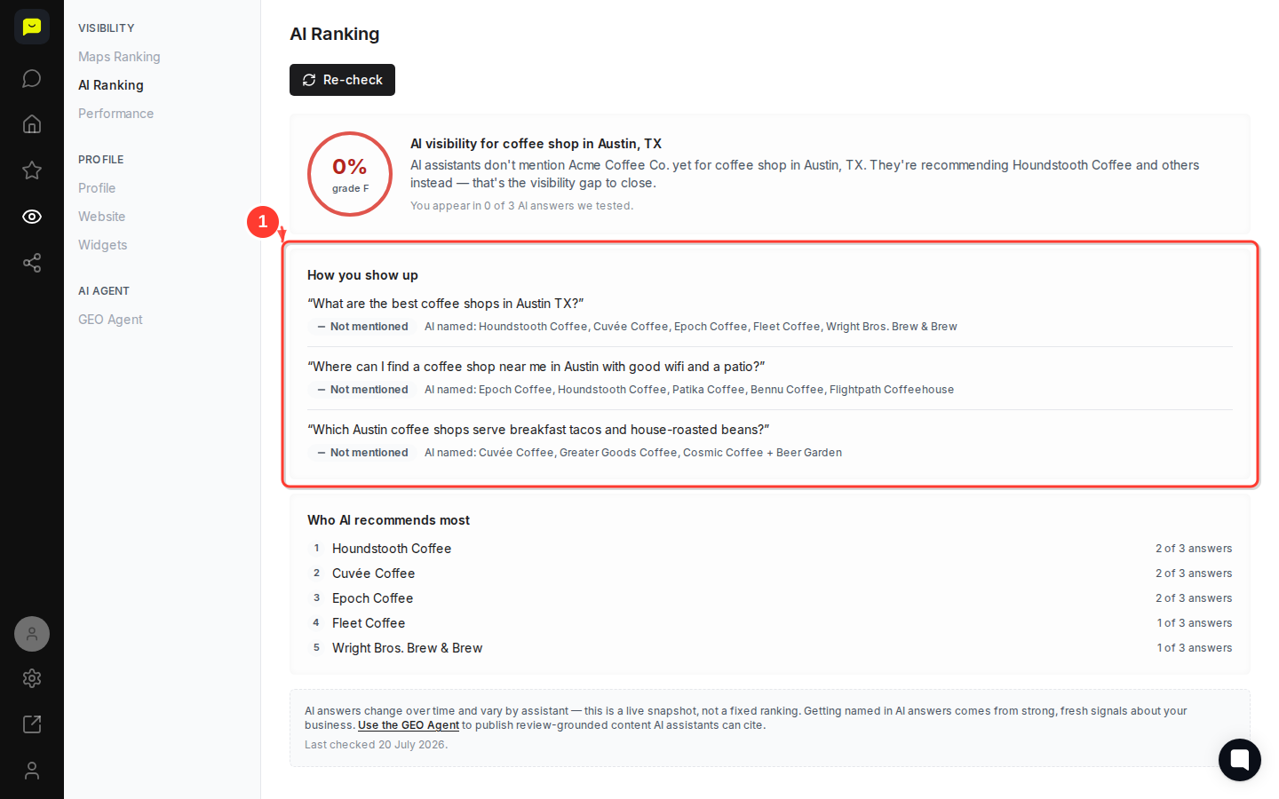 SCROLL DOWN then highlight the three AI question blocks and the "Not mentioned" labels beside each one