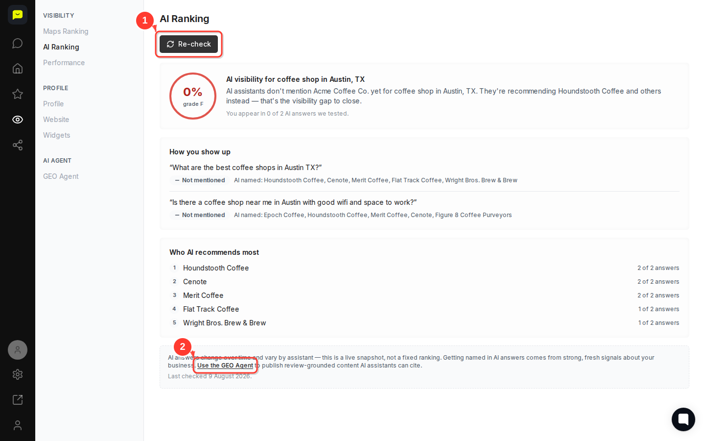 CLICK "Re-check" button then highlight the "Last checked" date at the bottom of the page