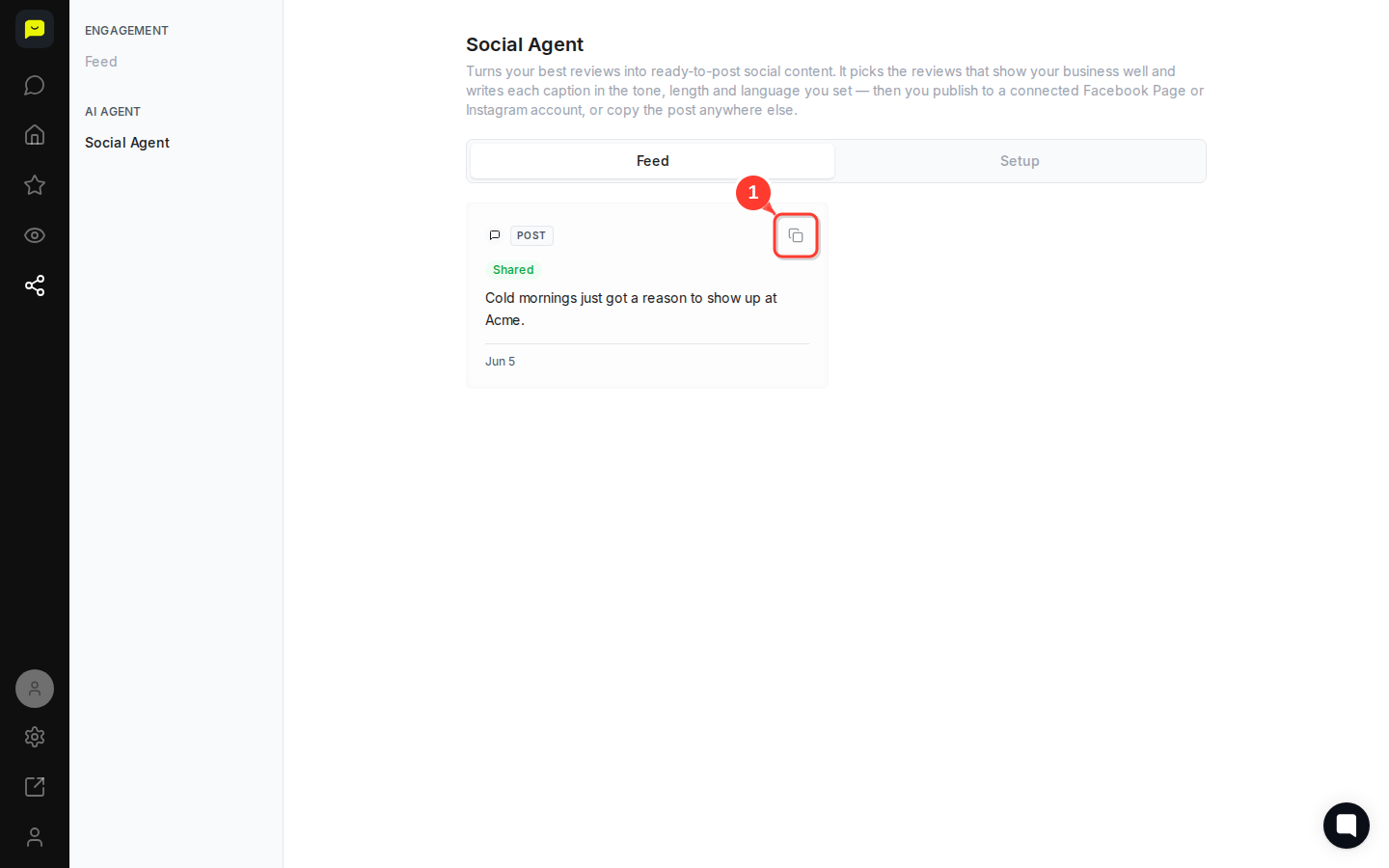 HOVER "Copy" button then highlight the Copy icon button on the post card