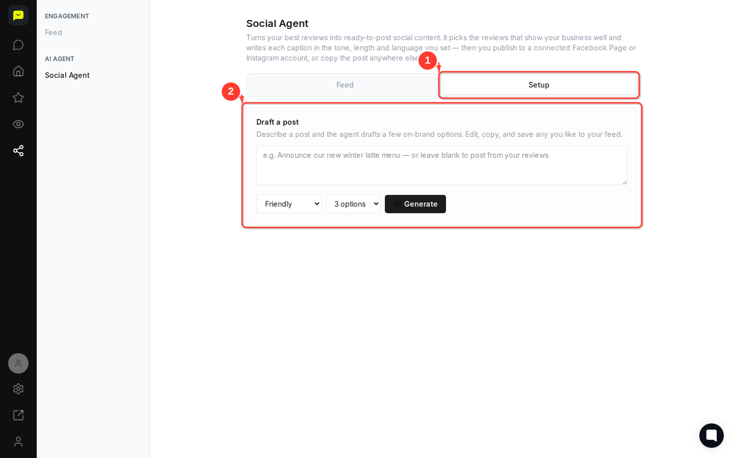 CLICK "setup" button then highlight the setup tab content area