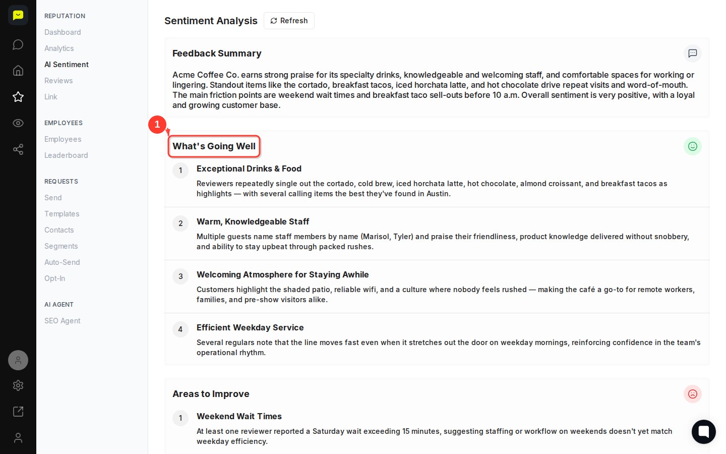 SCROLL DOWN then highlight the "What's Going Well" numbered list