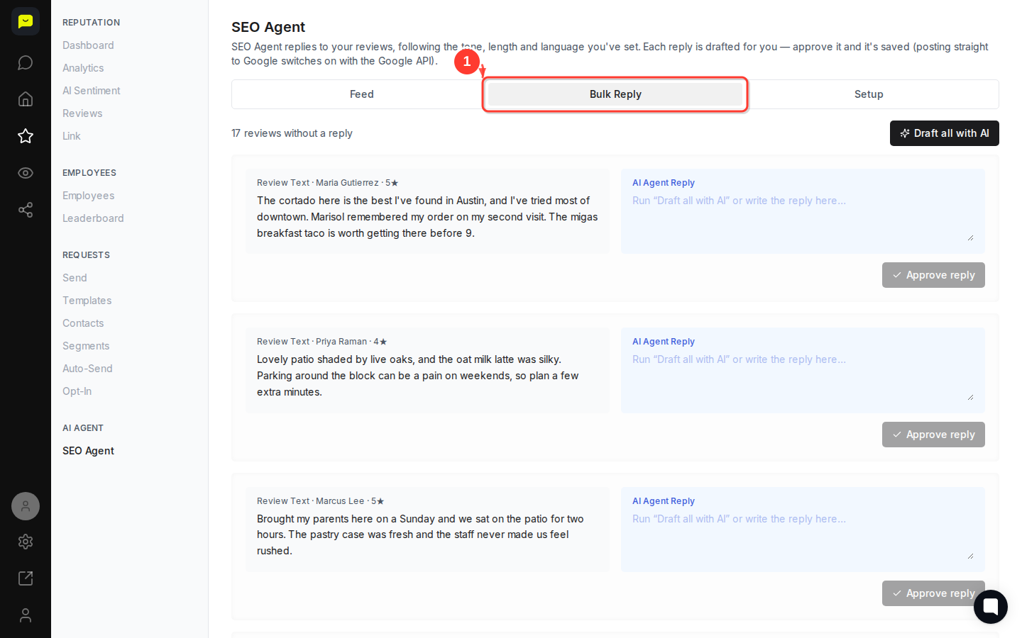 CLICK "Bulk Reply" tab then highlight the Bulk Reply tab in its active state