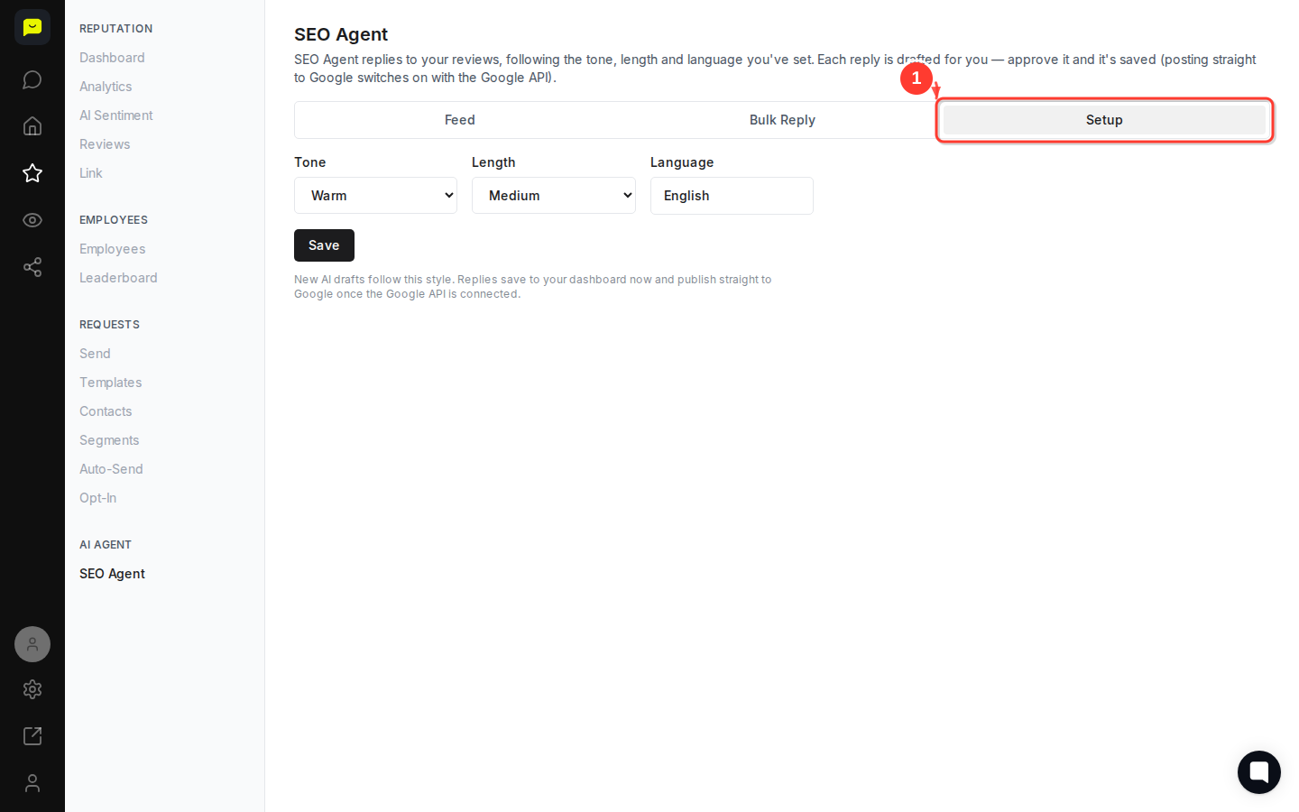 CLICK "Setup" tab then highlight the Setup tab content area